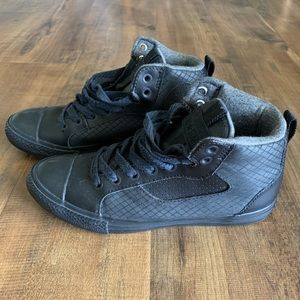 Converse black leather high top sneakers. Kids size 4.0